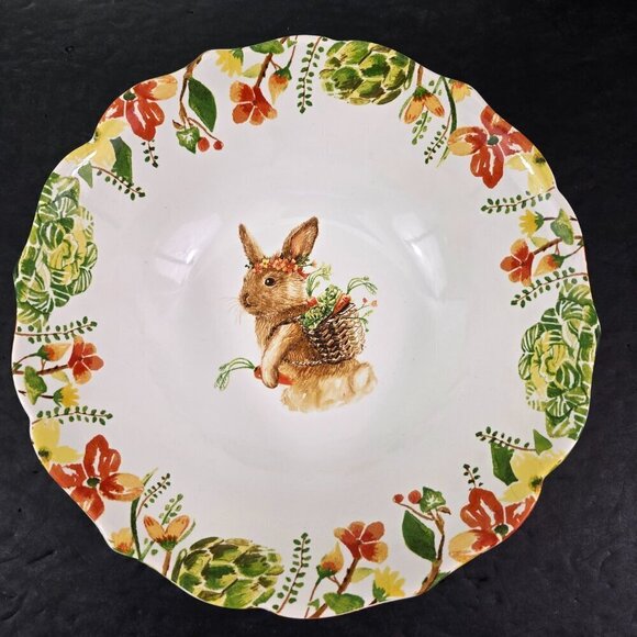 Pier 1 Imports Lilly Easter Bunny Rabbit 10" Porcelain Serving Salad Bowl - Picture 14 of 16